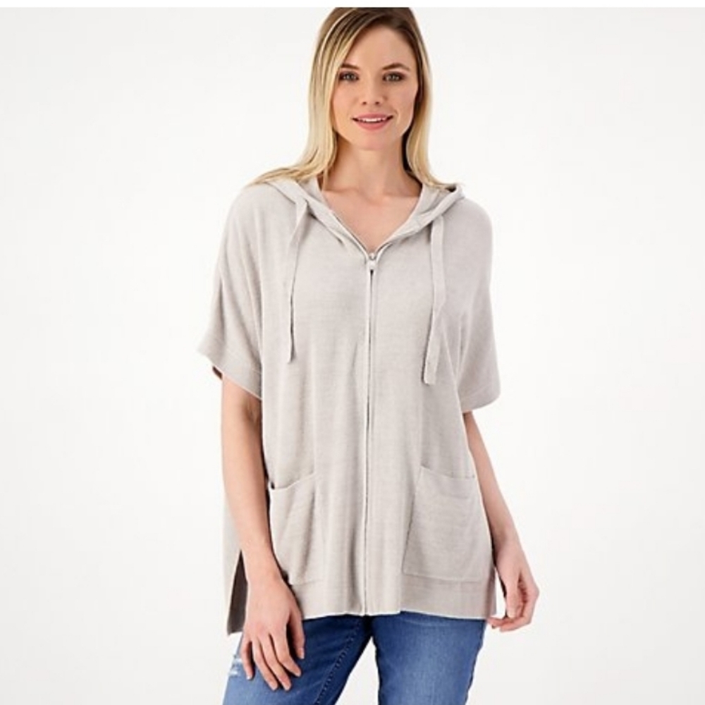 Barefoot dreams cozy chic ultra light zip short sleeve hoodie small/med